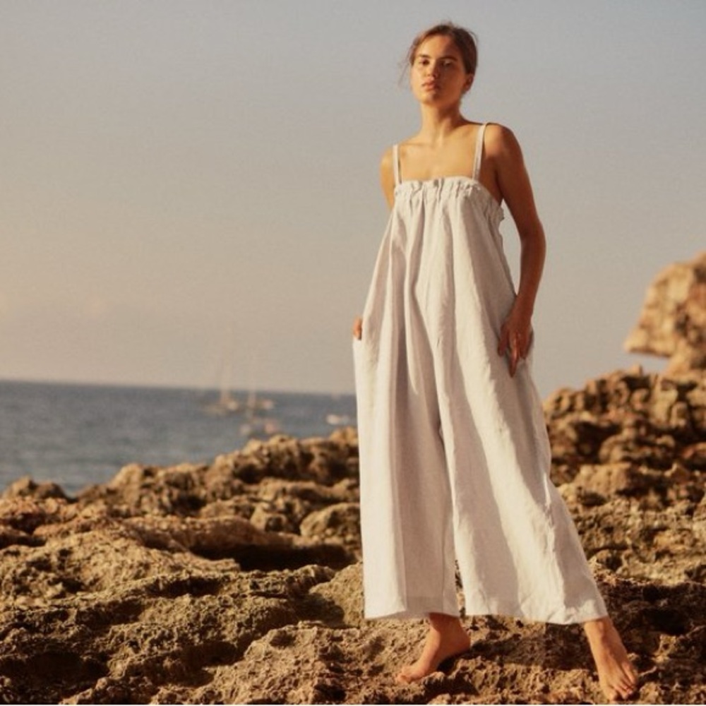 OZMA Deia Laundered Linen Jumpsuit- Natural